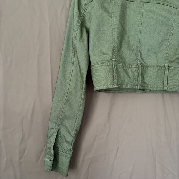 Bisou Bisou Cropped Olive Jean Jacket Button Up Size Size 2 Biker Edgy - Picture 8 of 12